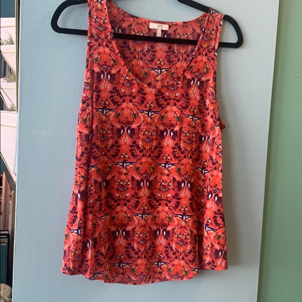Silk Joie pocket tank top with bird print